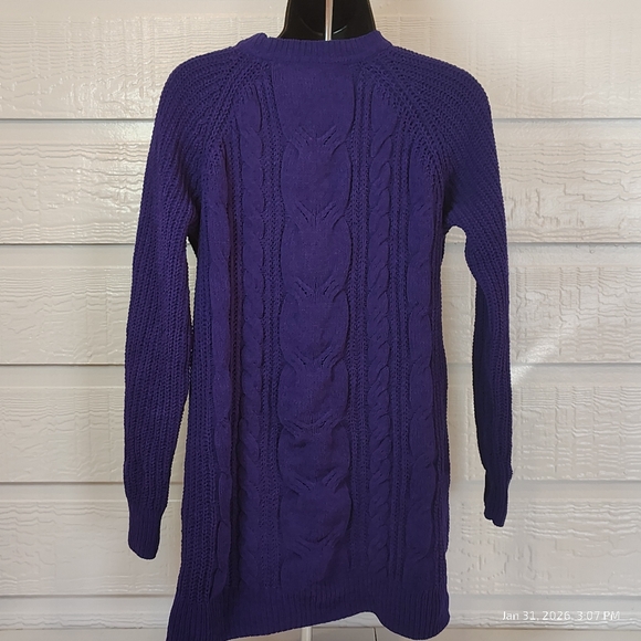 J. Jill Chenille Sweater Womens Small Purple Cable Knit Pullover Fisherman Style - Picture 9 of 9